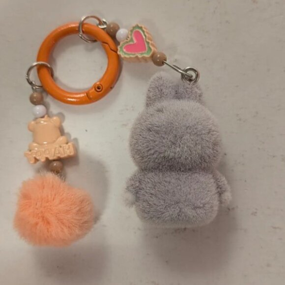 Labubu Brown Plush Bunny Keychain Bag Charm Pom Pom Backpack Clip - Picture 4 of 4